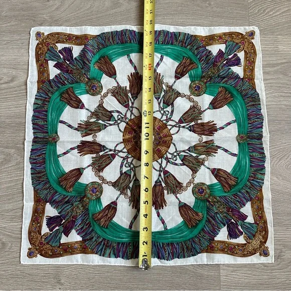 Authentic Vintage Celine Tassels & Bold Colored JewelsCotton Square Scarf